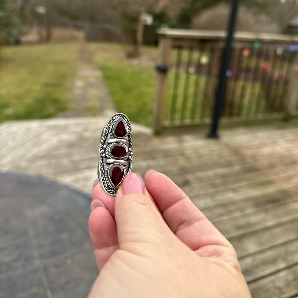 Holiday party must have…huge 925 sterling silver & garnet ring. An eye catcher
